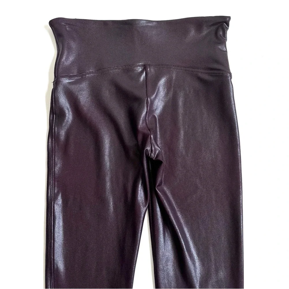 SPANX Faux Leather Leggings High-Waisted Wine Burgundy Size Large - Picture 8 of 16
